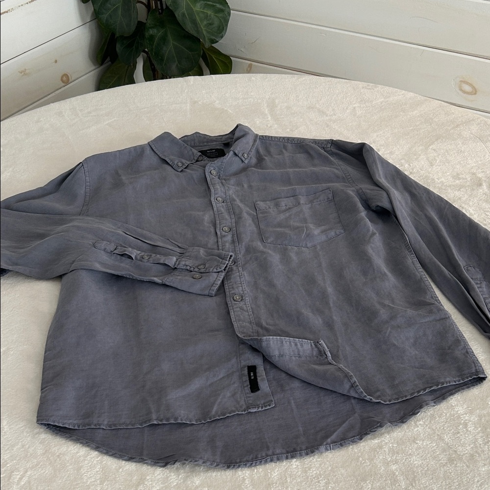 NEUW Steel Blue Linen Blend Casual Button-Down Shirt. Size small. - Picture 4 of 15